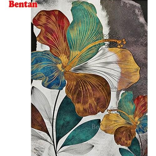 5d diamond painting Hibiscus flower abstract golden art diamond mosaic embroidery full square round drill cross stitch kit gift