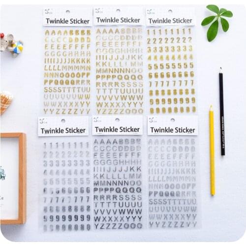 6pcs Twinkle Sticker Gold Silver Number Handwriting Alphabet Stickers for Album Diary Journal Marker Deco DIY Stationery A6963