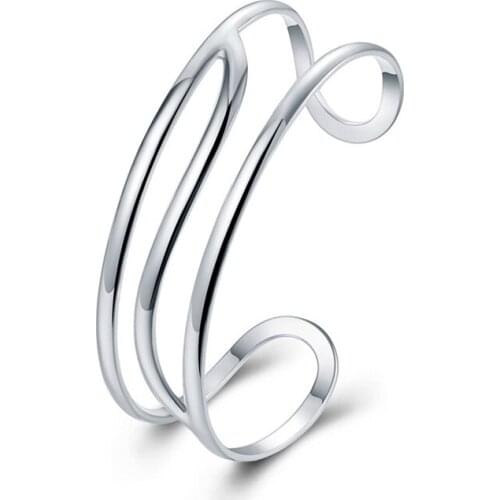 BABYLLNT 925 Silver Three Circle Line Bangle Bracelet For Woman Wedding Engagement Fashion Charm Party Jewelry
