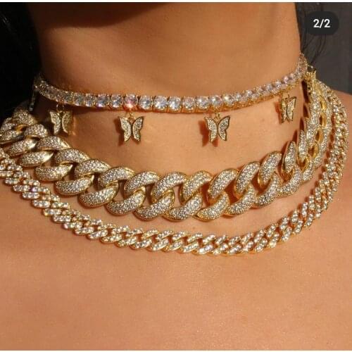 HIBRIDE Butterflys Charms Pendant Tennis Chain Choker Necklace Iced Out Cubic Zirconia Bling Hip Hop Jewelry Set Women S N-1414