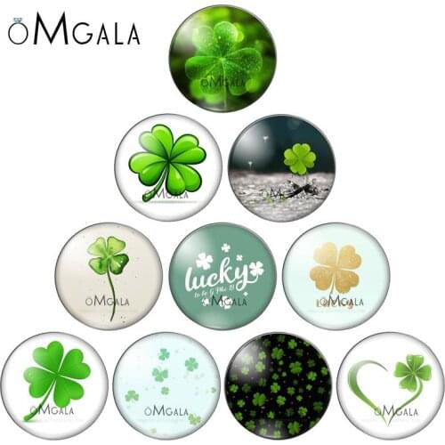 Four Leaf Clover Pictures 12MM/14MM/20MM/25mm Glass Cabochon Dome For Keychain Necklace Flatback Camo Jewelry Findings DIY Gift