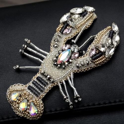DIY 3D Handmade embroidery beaded silver lobster sequins patch applique for Coat Trousers Bag Brooch