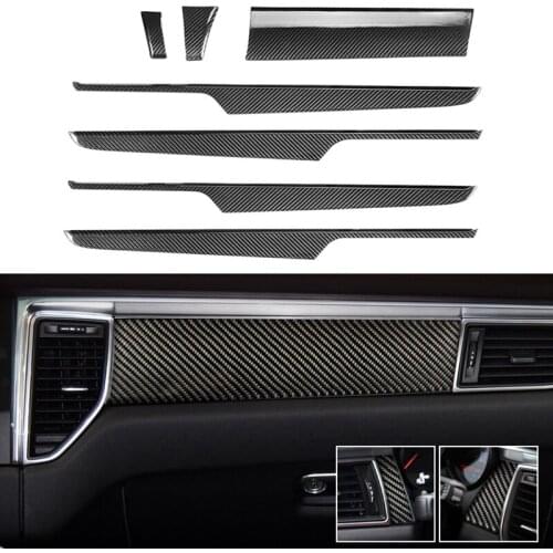 For Porsche Macan 2014 -2017 7pcs Car Interior Moldings Console Gear Shift Panel Door Strips Cover Trim 100% Real Carbon Fiber
