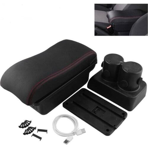 PU Leather Console Armrest Handrails Box Center For 2007-2017 Suzuki Jimny Black USB