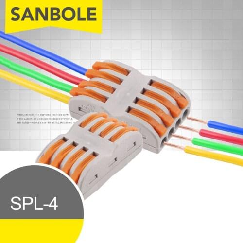 10pcs Terminal Block 4P Cable Terminals Of Three-phase Four Wire Four In Four Out Quick Connector SPL-4