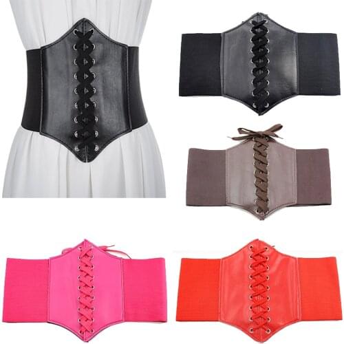 Corset Elastic Womens Belt Urban PU Leather Designer Lace-Up Waistband Slimming Body High Waist Harness Fashion Female Belts