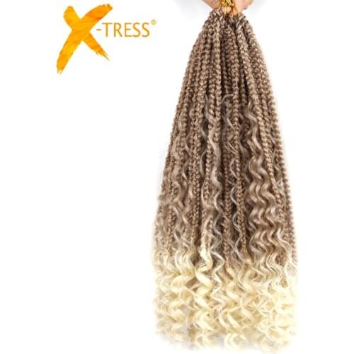 X-TRESS Synthetic River Goddess Box Braids Crochet Hair Extensions For Black Women 27/613 Colored Braiding With Curly Hair