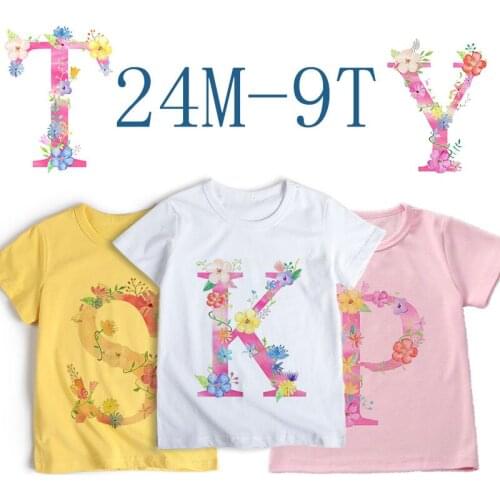Hot Sale T Shirt Kids Summer Top Cartoon T-shirt Boys Girls Kawaii Flowers Alphabet Graphic Tees Unisex Fashion Tshirt Children