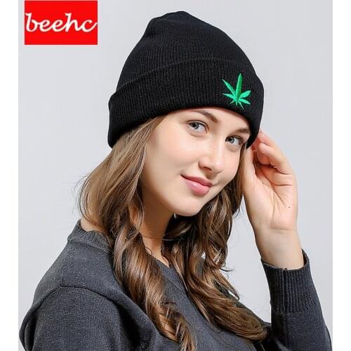 Fashion Men Women Winter Weed Leaf Beanie Hats Warm Hip Hop Knitted Winter Hat For Women men Autumn Woolen Cap Skullies bonnet