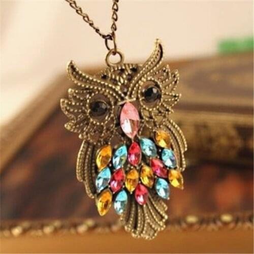 2020 new arrival Fashion unique owl color rhinestone necklace jewelry accessories gift wholesale for women