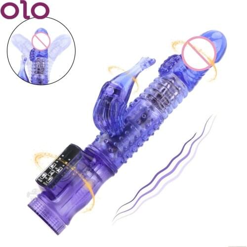 OLO Double Vibrator 360 Degree Rotation Beads Rabbit Vibrator G Spot Dildo Clitoris Stimulator Masturbator Sex Toys For Women