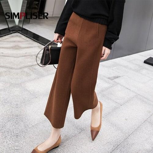 High Waist Woolen Wide Leg Pants Autumn Winter Ankle Length Nylon Trousers Black Khaki Loose Ladies Velvet Pants 2020 OL Style
