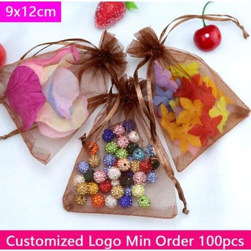 Organza Bags Jewelry Packaging 50pcs/lot 9*12cm Mixed Color Drawstring Tull Pouches Wedding Christmas Gift Bags Wholesale