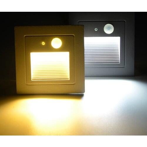 3W PIR Motion Sensor led stair Step light Waterproof Recessed step Corner Wall Light LED Footlight For Garden Pathway stairway