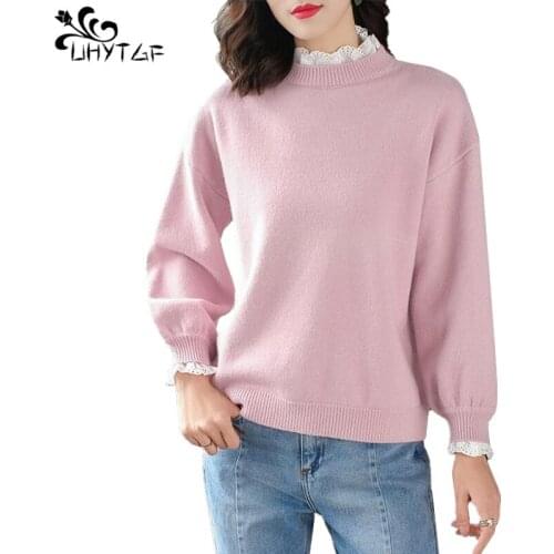 UHYTGF Autumn Winter Sweater Women Knitted Pullover Sweater Female 6XL Plus size Soft Warm Long Sleeve Turtleneck Jumper top 452