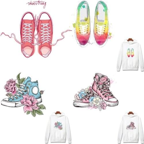 Prajna Cartoon Shoes Iron On Transfer Patches For Fashion Girl Clothes Heat Transfer Vinyl Patches Stickers Thermal DIY Applique