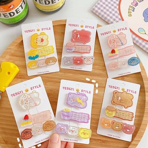3pcs Women Gril Cartoon Animal Bear Cake Letters Sweet Hairpins Barrettes Hairgrip Hair Clip Pin Accessories Headwear Set