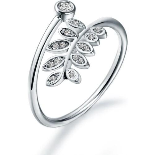 2021 Fashion Jewelry Cubic Zirconia Leaf Ladies Adjustable Ring Charm Beautiful Bridal Wedding Crystal Ring Accessories