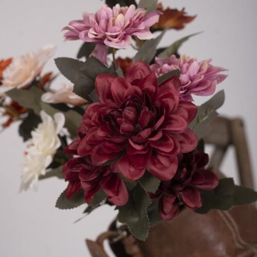1pc 3 heads Dahlia Chrysanthemum Simulation Flower European Retro Artifical Silk Flower Wedding Party Home Florals Decoration