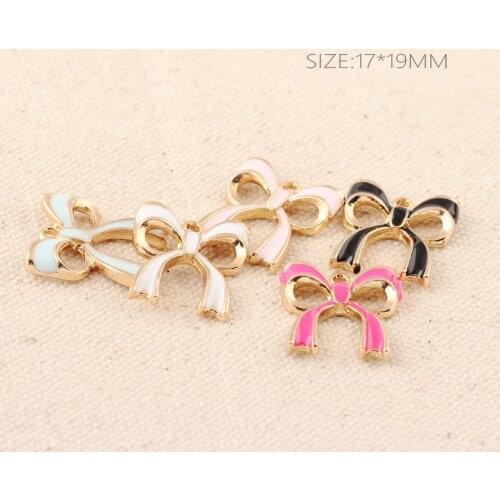 10pcs Fashion Alloy Hollow Bow Rabbit Enamel Charms DIY Pendant Gold Color Dangle Charms Handmade Jewelry for Necklace Bracelet