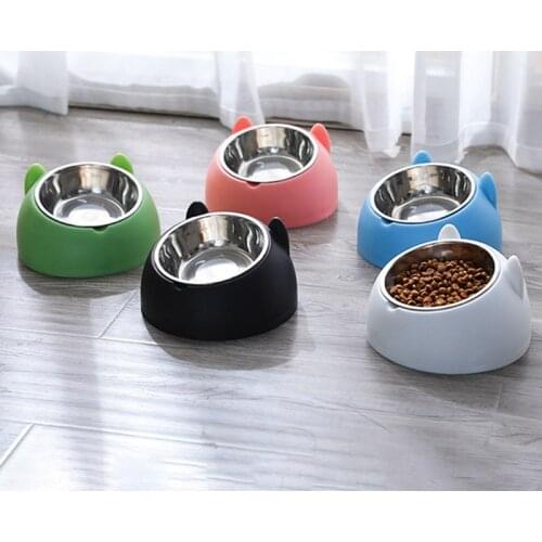 200ml Cat Bowl Non-slip Stainless Steel Pet Dog Cats Elevated Stand Tilted Feeder Bowls Cat Water Food Bowls Dog Feeder Product