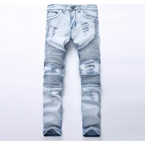 2018 NEW Fashion mens Biker denim jeans homme fashion ripped jeans slim fitness men robin sylish casual blue jeans superstar