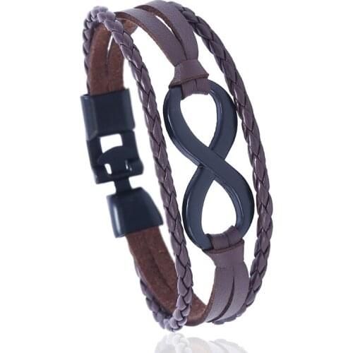 2019 Black Brown Plated Infinity Bracelets Hand Braided Variety of Styles 8 Word Charms Bracelets Leather Rope Bangles Bracelet