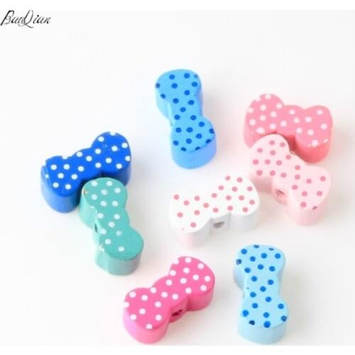 30pcs Mixed Color Baby Toys bow-knot Shape Wood Beads for Jewelry Making DIY Pacifier Clip