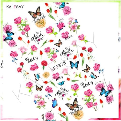 3D Nail Art Stickers Butterfly Flower Cute Manicure Nails Design Decal Back Glue Decoration Plant Leaf Nail Art Designer Decals