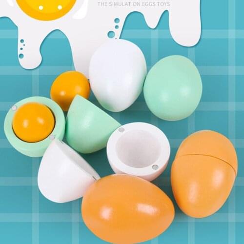 6pcs Simulation Eggs Wooden Toys Set Kids Kitchen Pretend Play Wood Eggs Toys Set Children Early Education Montessori Toy