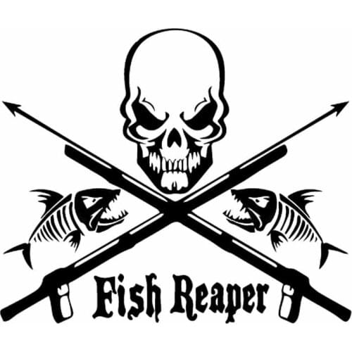 Car Sticker Fish Death Skull Diver Pour Spear Gun PVC Car Decoration Accessories Decals Waterproof Black/white,16cm*14cm