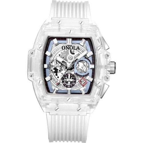 Transparent Tonneau Quartz Watches for Men Chronograph Sport Mens Watch Fashion Casual Waterproof Clock Men Relogio Masculino