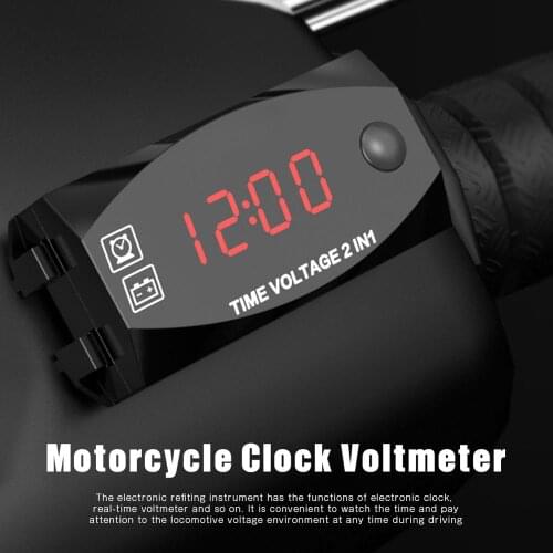 2 In 1 12V Digital LED Display Meters Voltmeter Clock Thermometer Indicator Gauge Panel Meter for Motorcycle Car electronics