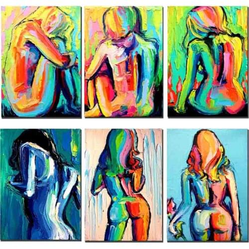 CANVAS PRINTS Modern Nude Women Backless 6 Panels Unframed Oil Painting Home Decoration Living Room
