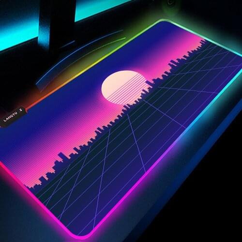 Retrowave Gaming Mouse Pad Rgb Mousepad Large Mat for Laptop LED Lighting Play Mat Anti Slip Carpet Desk Pad Anime DropShipping