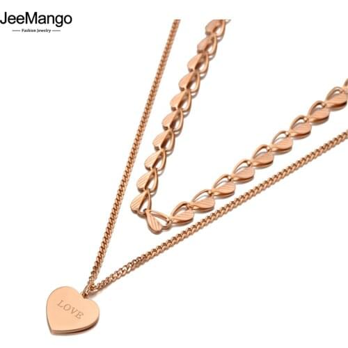 JeeMango Bohemia Design Double Layer Love Heart Charm Pendant Necklaces For Women Stainless Steel Summer Choker Necklace JN20162