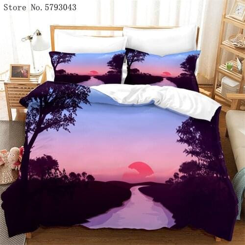 2/3 Pieces Artistic Landscape Bedding Set Beautiful Scenery Duvet Cover 3D Print Single Queen King Bed Quilt Cover (No Sheets)