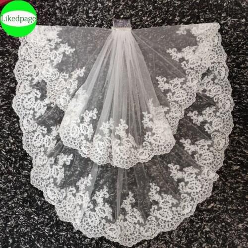 Short Wedding Bride Veil Accessories 2021 Two Layer Voile Mariage Welon Slubny New Lace Edge Velo De Novia Sposa With Metal Comb
