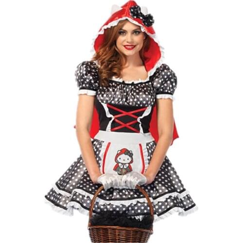 Carnival Halloween Little Red Riding Hood Costume Lovely Spotted Dirndl Outfit Cosplay Fancy Party Dress