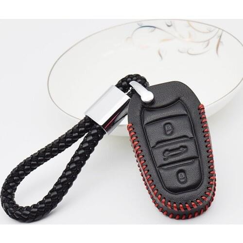 Leather Key Cover with Key Holder Ring for Citroen C5 C6 C4L CACTUS C3XR DS6 DS5L DS3 DS4 DS5 for Peugeot 2008 308 3008 508 408