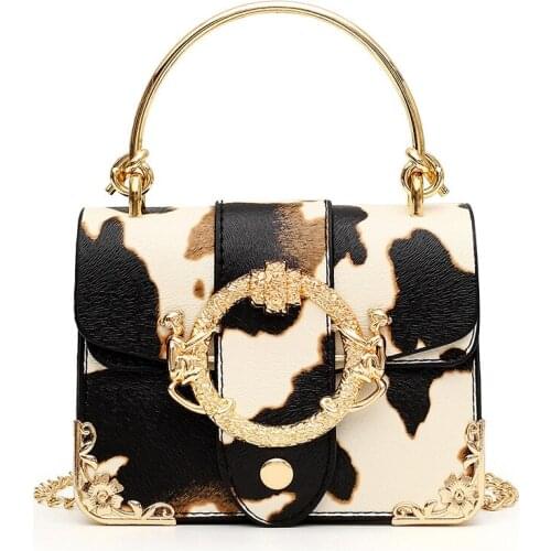 Metal Portable Shoulder Bags 2021 Vintage Designer Cows Pattern Handbag for Women Leisure Chain Mini Messenger Bag