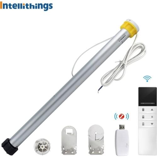 Intellithings Tuya Zigbee Smart Roller Shade Blind Curtain Motor with USB Dongle Automatic Electric Motor Alexa Google Home
