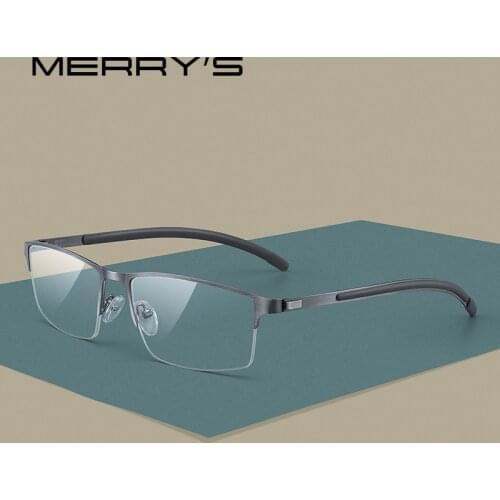 MERRYS Titanium Alloy Men Half Optical Glasses Frame Myopia Prescription Optical Eyewear Alloy Rubber Temples S2158