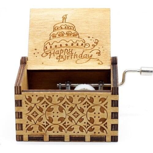 Music box happy birthday hand-cranked music box wood carving music gift play happy birthday thanksgiving family gifts