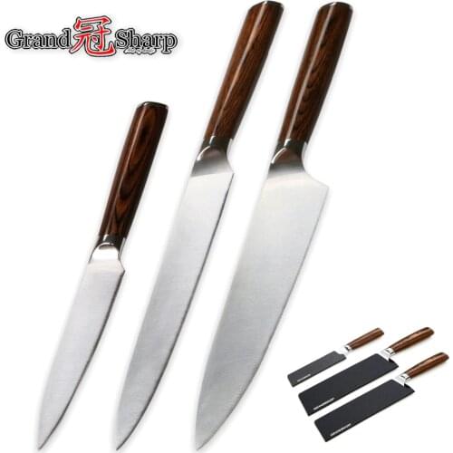 Kitchen Knife Set 3 Pcs Chef Slicing Utility Kitchen Knives Chefs Cooking Tools German 1.4116 Steel Blade Color Wood Handle