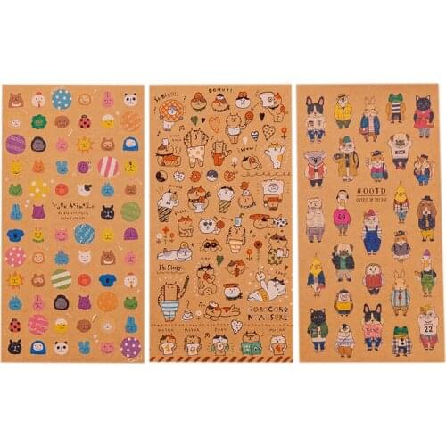 3pcs/lot Retro animal cat Kraft paper Sticker Decoration Diary Scrapbooking Label Sticker Kawaii Japanese Stationaries Stickers