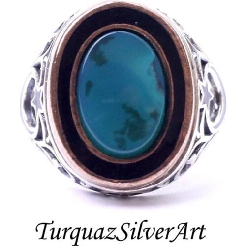 Handmade Oval Turqoiuse Stone ring, Crescent Man turquoise ring, Turquoise Ring, Silver Handmade Ring