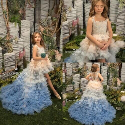 Colorful High Low Flower Girl Dresses For Wedding With Detachable Skirt Toddler Girls Pageant Dress Kids Formal Wear Prom