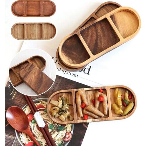 Retro Bar Tableware Serving Wooden Plate Bread Pan Dessert Oval Shape Storage Saucer Fruit Dishes Food Dinner Tea Tray Container