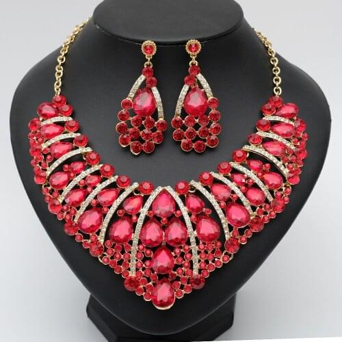 Luxury Indian Statement Chunky Bib Necklaces Earrings Bridal Wedding Costume Jewelry Sets Accessories for Bride Bridesmaid Women